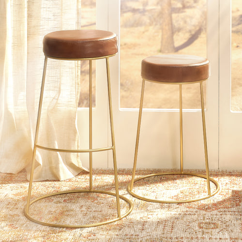 Jamie Young Henry Round Leather Bar Stool