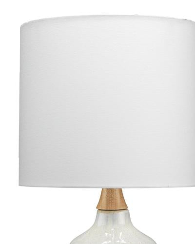 Alice Table Lamp In Cream & Light Blue Ceramic With Drum Shade In White Linen