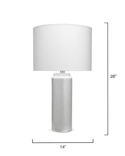 Bella Table Lamp In Light Blue Patterned Ceramic With Drum Shade In White Linen