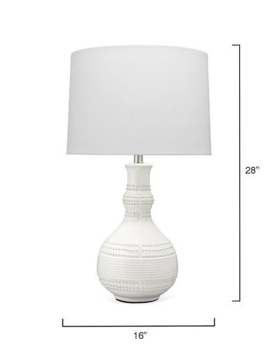 Droplet Table Lamp In White Ceramic With Cone Shade In White Linen