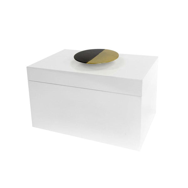 White Lacquered Box with Dipped Metal Handle by Square Feather