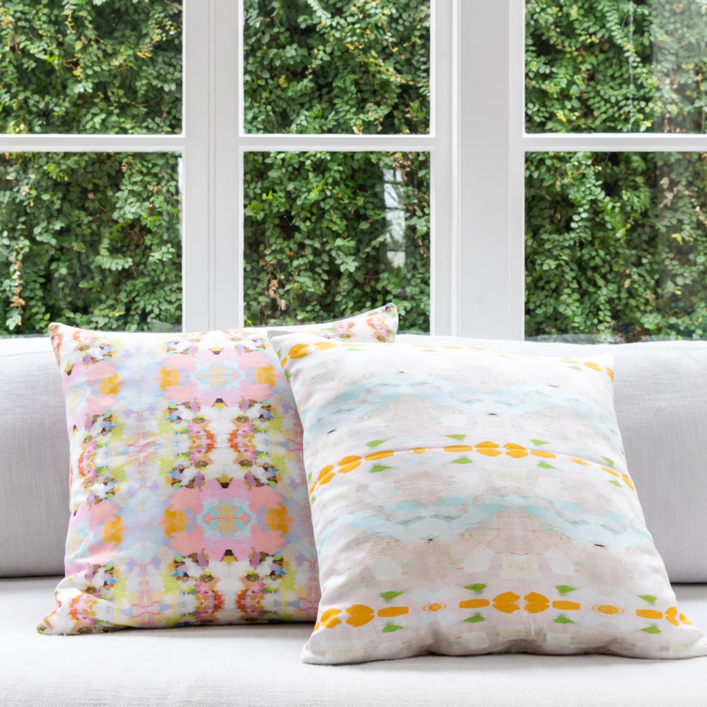 Flower Child Orange Linen Cotton Pillow by Laura Park