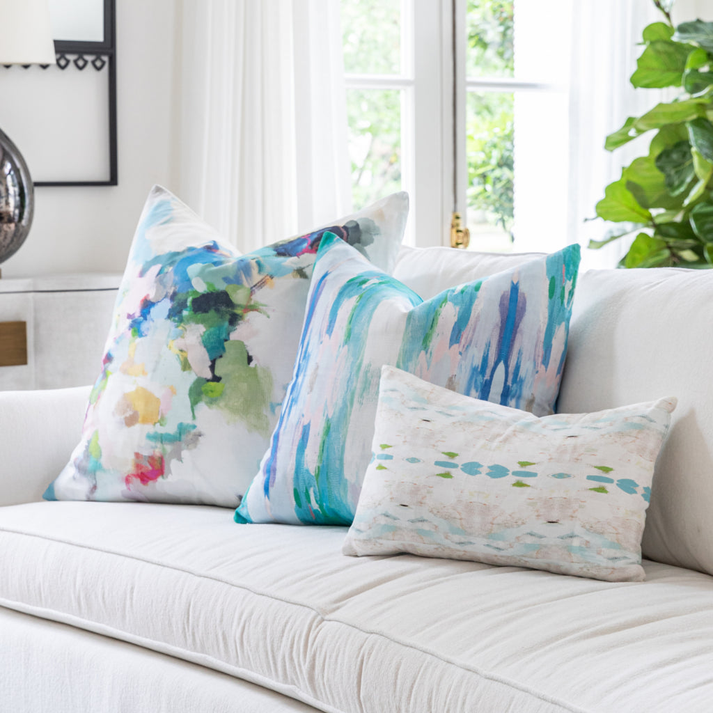 Laura Park Flower Child Teal Linen Cotton Pillow