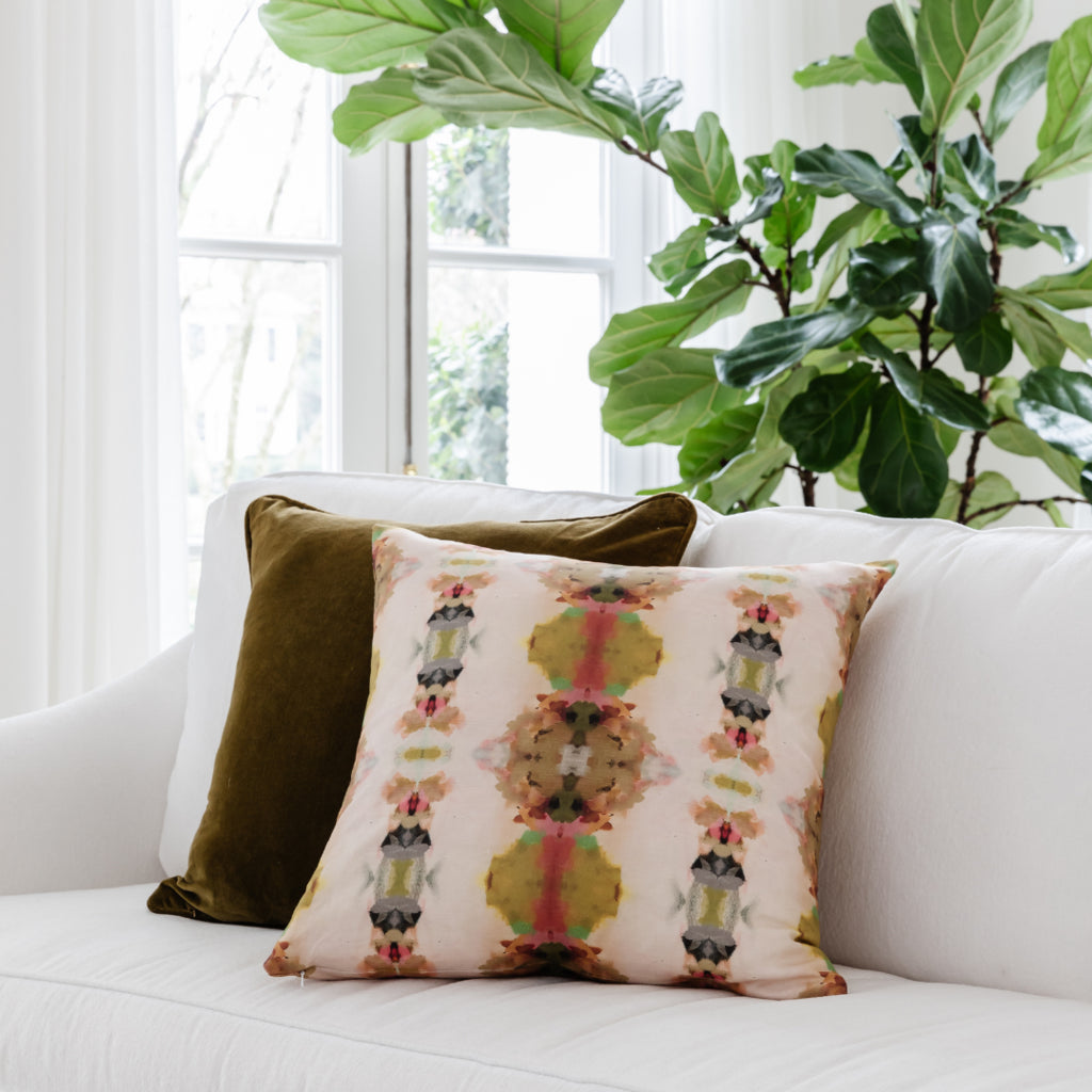 Under the Sea Pink Linen Cotton Pillow by Laura Park