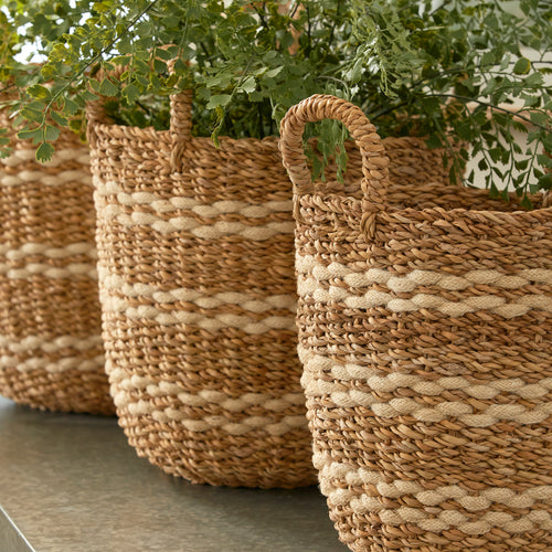 Seagrass & Jute Round Baskets With Handles, Set Of 3