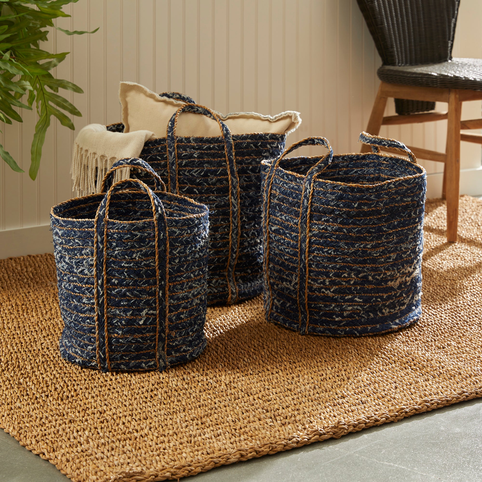 Denim Round Baskets St/3