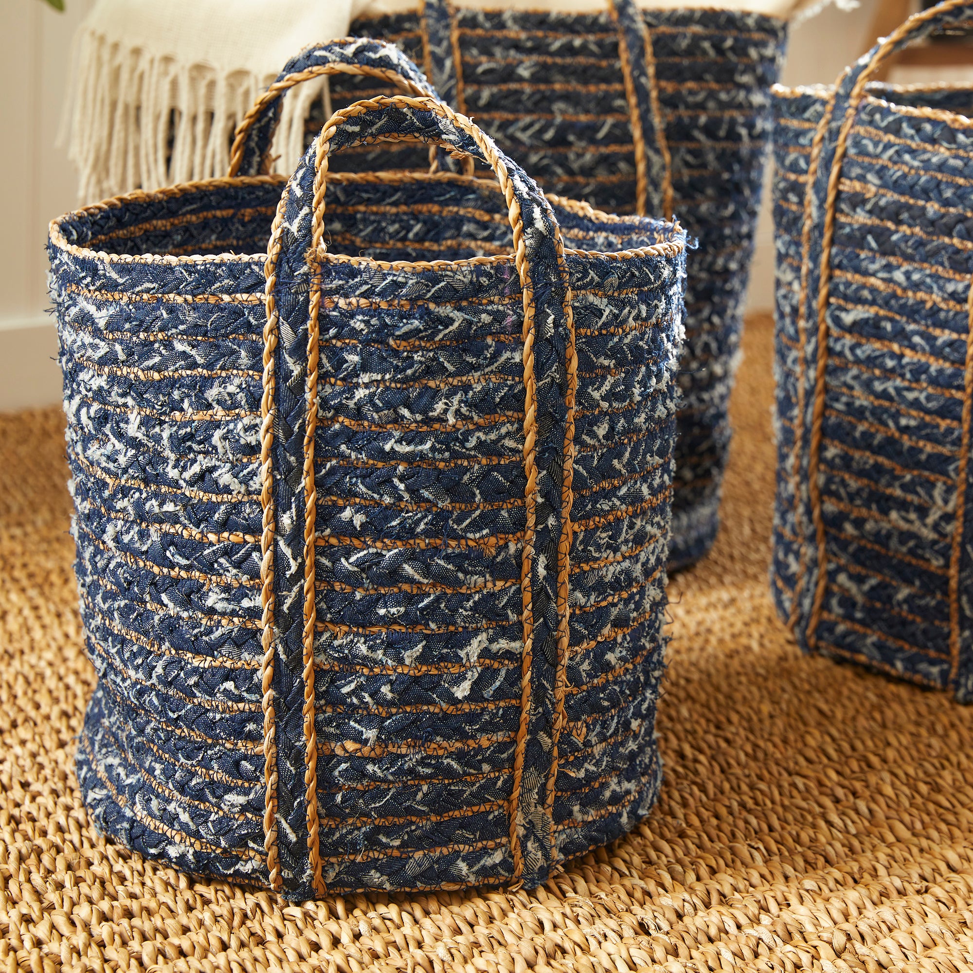 Denim Round Baskets St/3