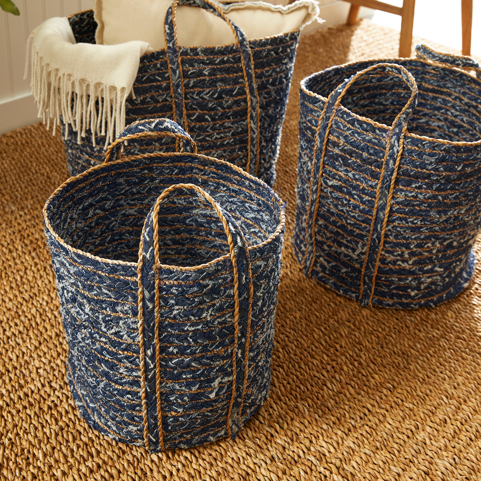 Denim Round Baskets St/3