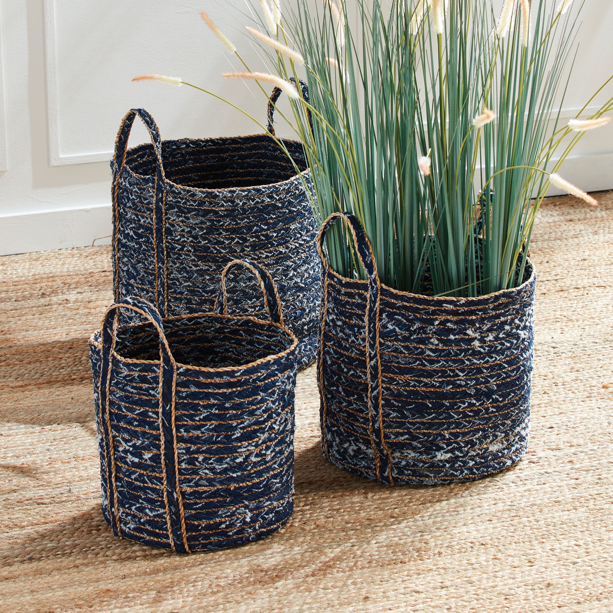 Denim Round Baskets St/3