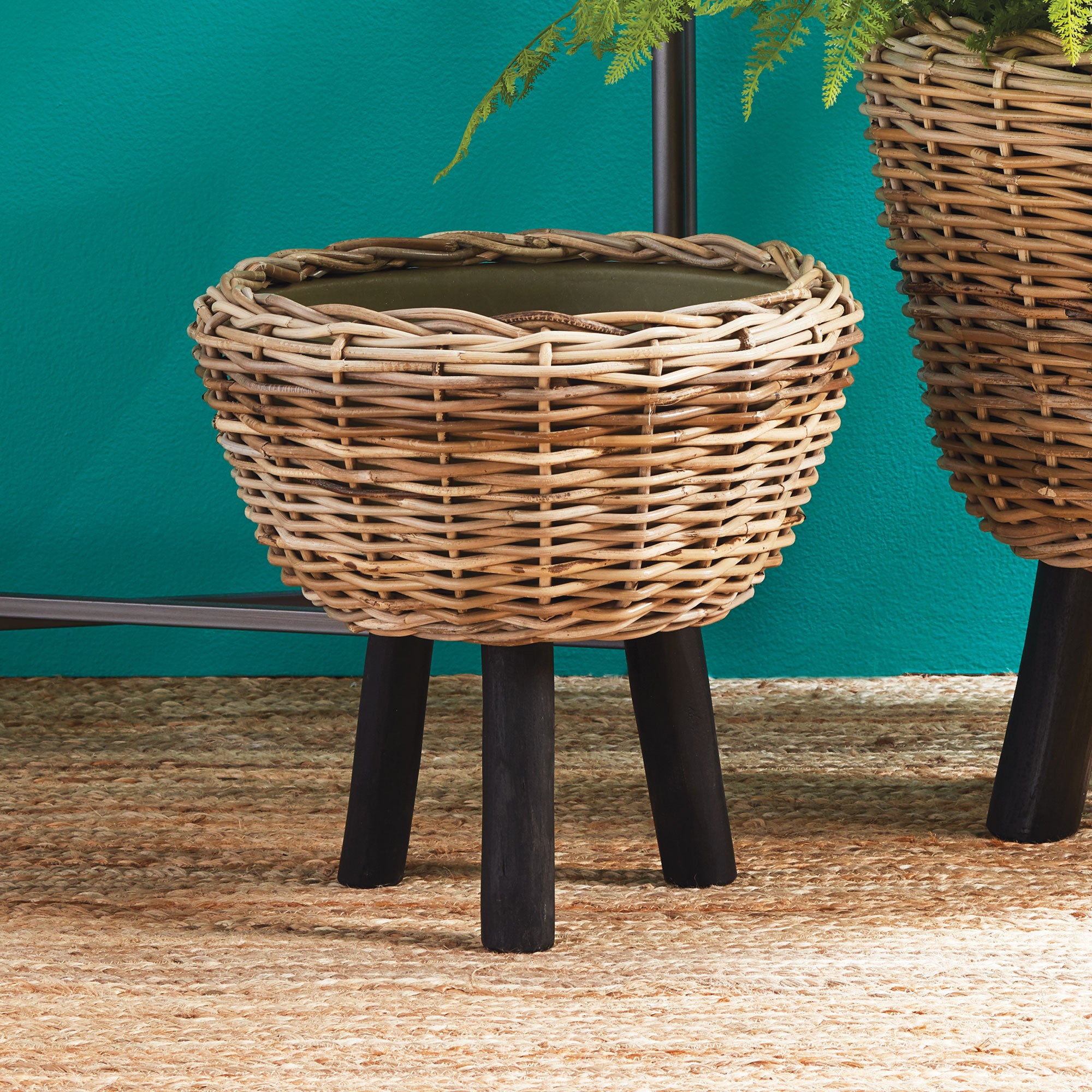 woven plant stand with legs Woven Rattan 17" Dry Basket Plant Riser