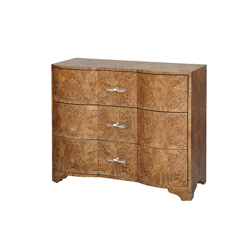 Worlds Away Plymouth Burl Wood Cabinet With Acrylic Hardware