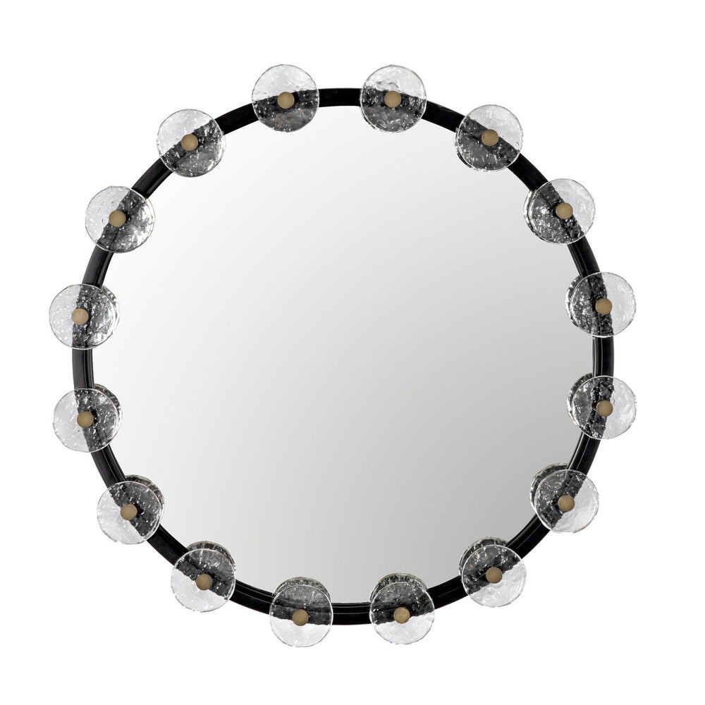 Noir Moira Mirror With Glass Details, Black Metal