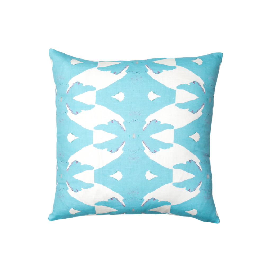 Palm Blue Linen Cotton Pillow by Laura Park