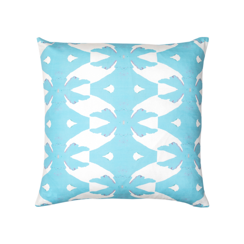 Palm Blue Linen Cotton Pillow by Laura Park