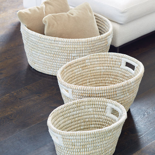 Rivergrass Oval Baskets With Handles, Set Of 3