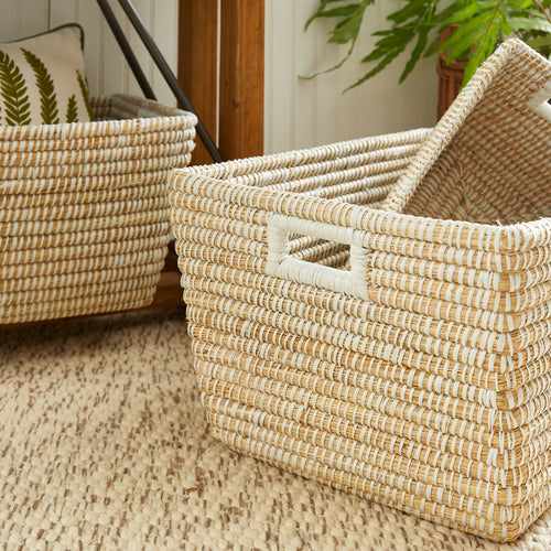 Rivergrass Rectangular Baskets With Handles, Set Of 3