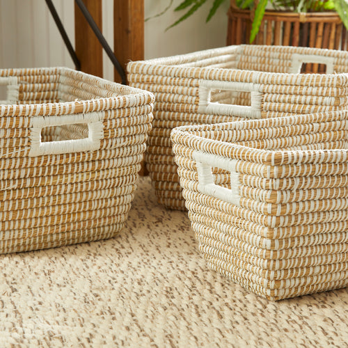 Rivergrass Rectangular Baskets With Handles, Set Of 3