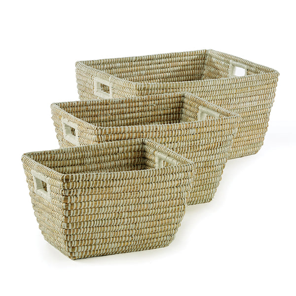 Rivergrass Rectangular Baskets With Handles, Set Of 3