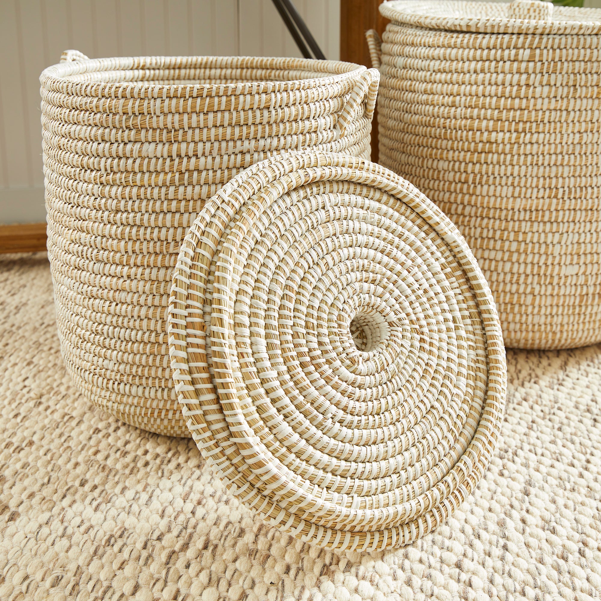 Rivergrass Hamper Baskets With Lids, Set Of 2