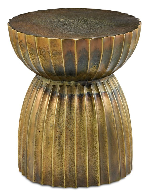 Currey and Company Rasi Antique Brass Table/Stool