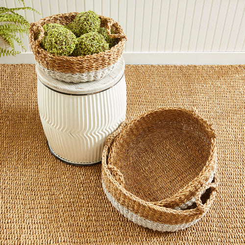 Seagrass Shallow Baskets With Handles, Set Of 3