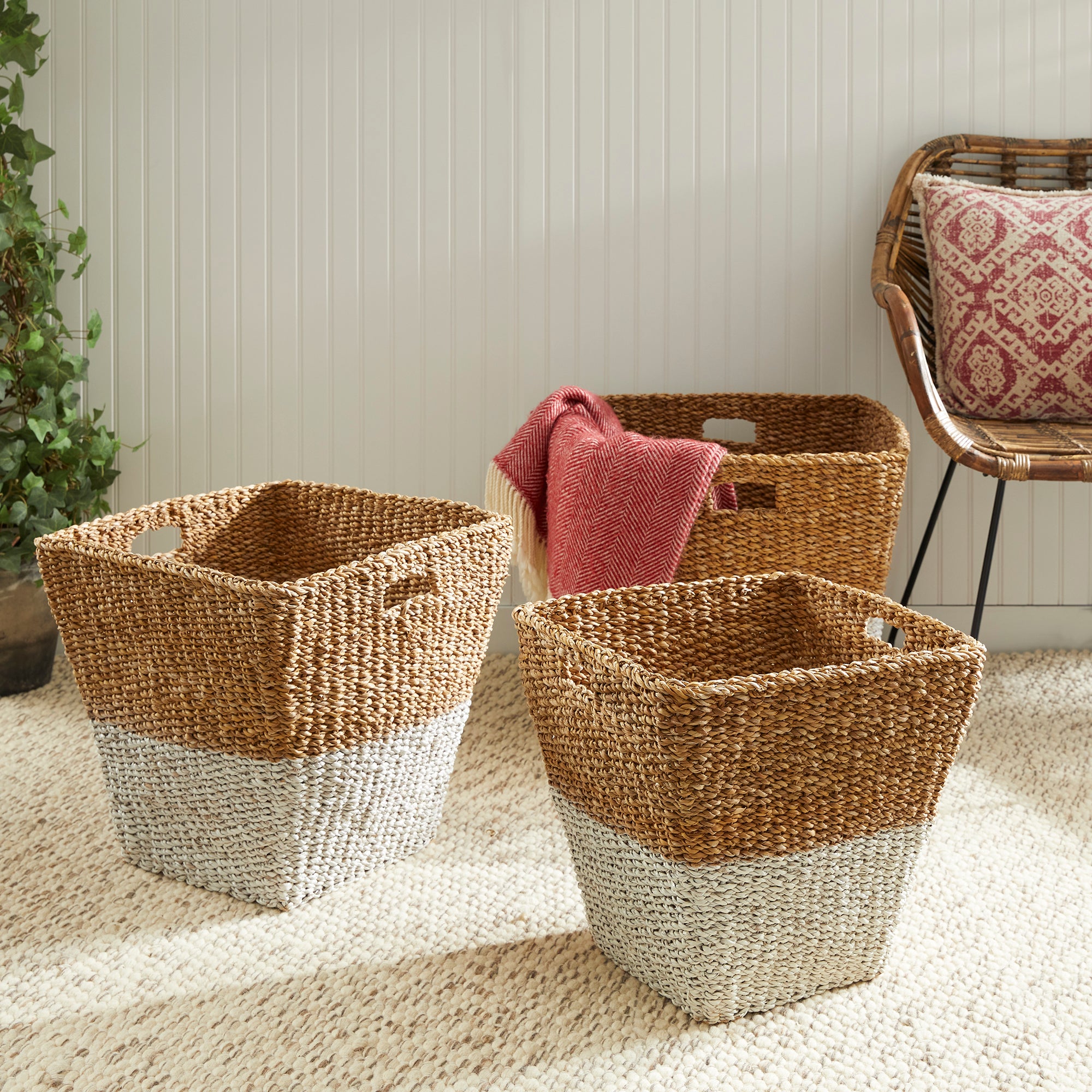 Seagrass Rectangular Storage Baskets, Set Of 3