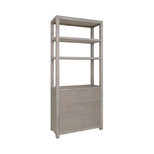 Worlds Away Silas Etagere, Grey Grasscloth