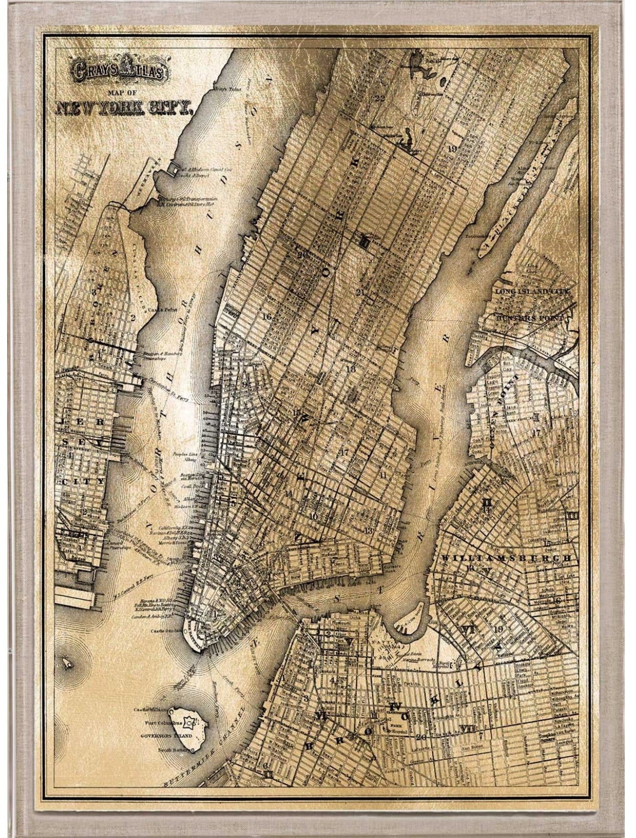 Natural Curiosities Art, Gold City Map of New York