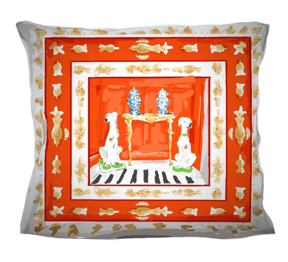 Dana Gibson Dog Pillow in Orange-Red