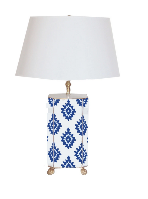 Dana Gibson Block Print Lamp in Blue, Small