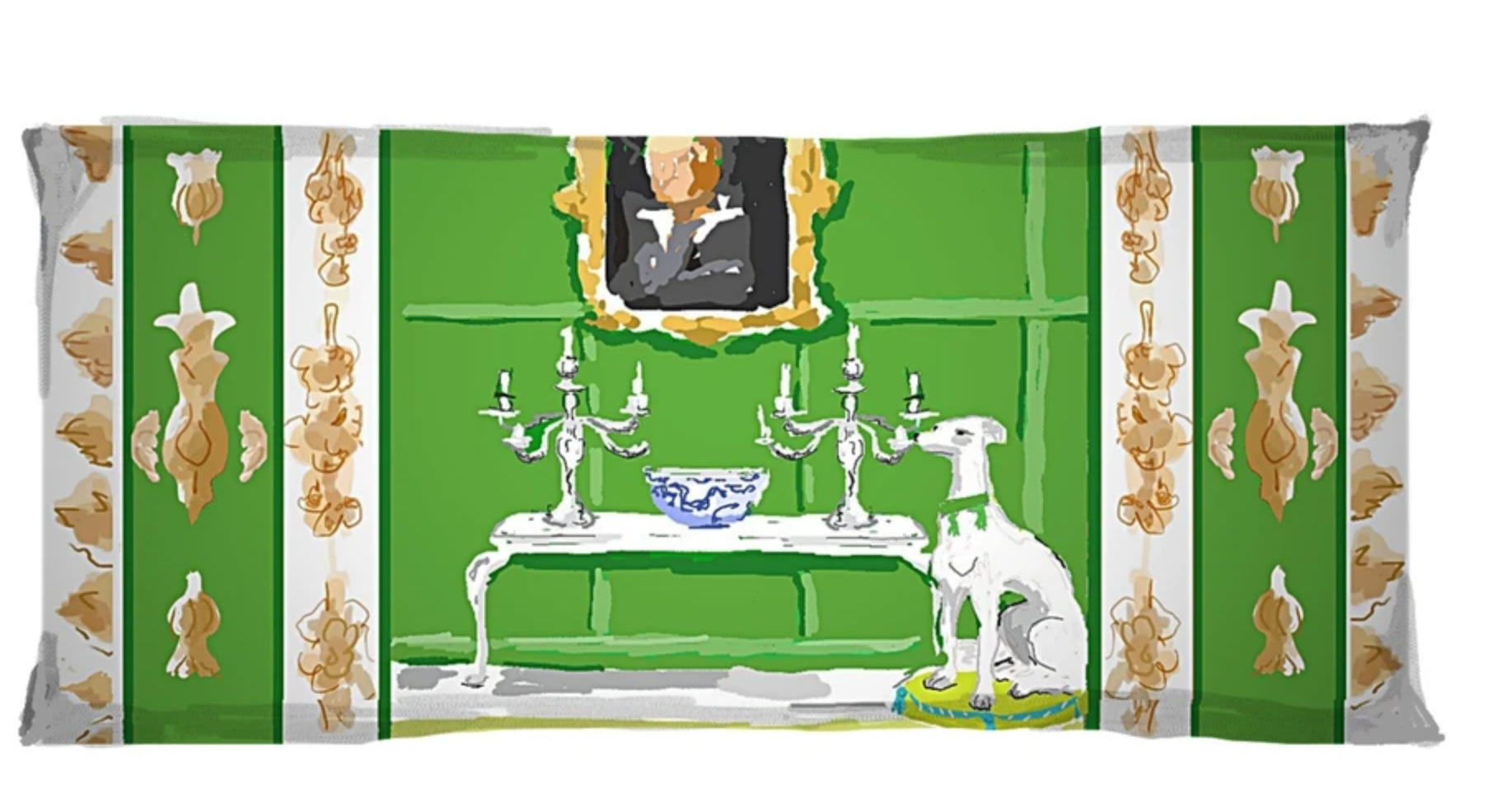 Dana Gibson Green Dog Lumbar Pillow