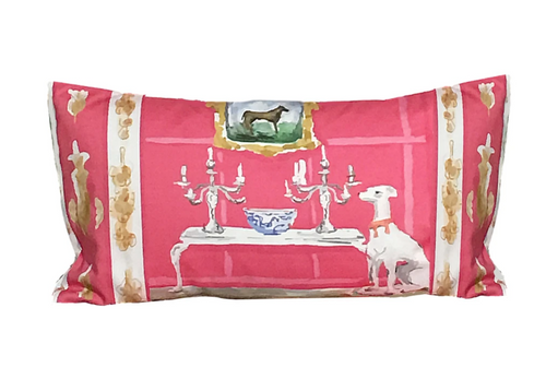 Dana Gibson Dog Lumbar Pillow in Pink