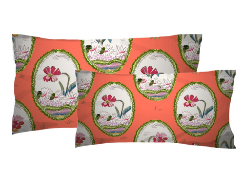 Dana Gibson Botany in Coral Lumbar Pillow