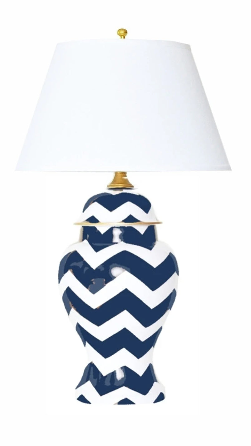 Dana Gibson Bargello Lamp in Navy Blue, Large