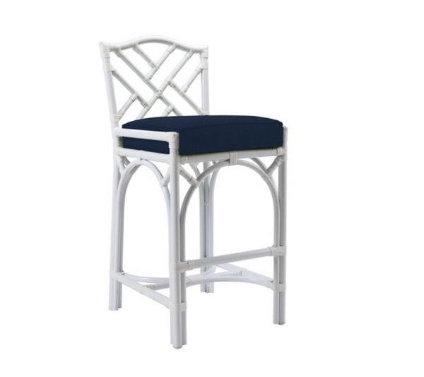 Chippendale Outdoor Barstool, Navy Sunbrella by David Francis