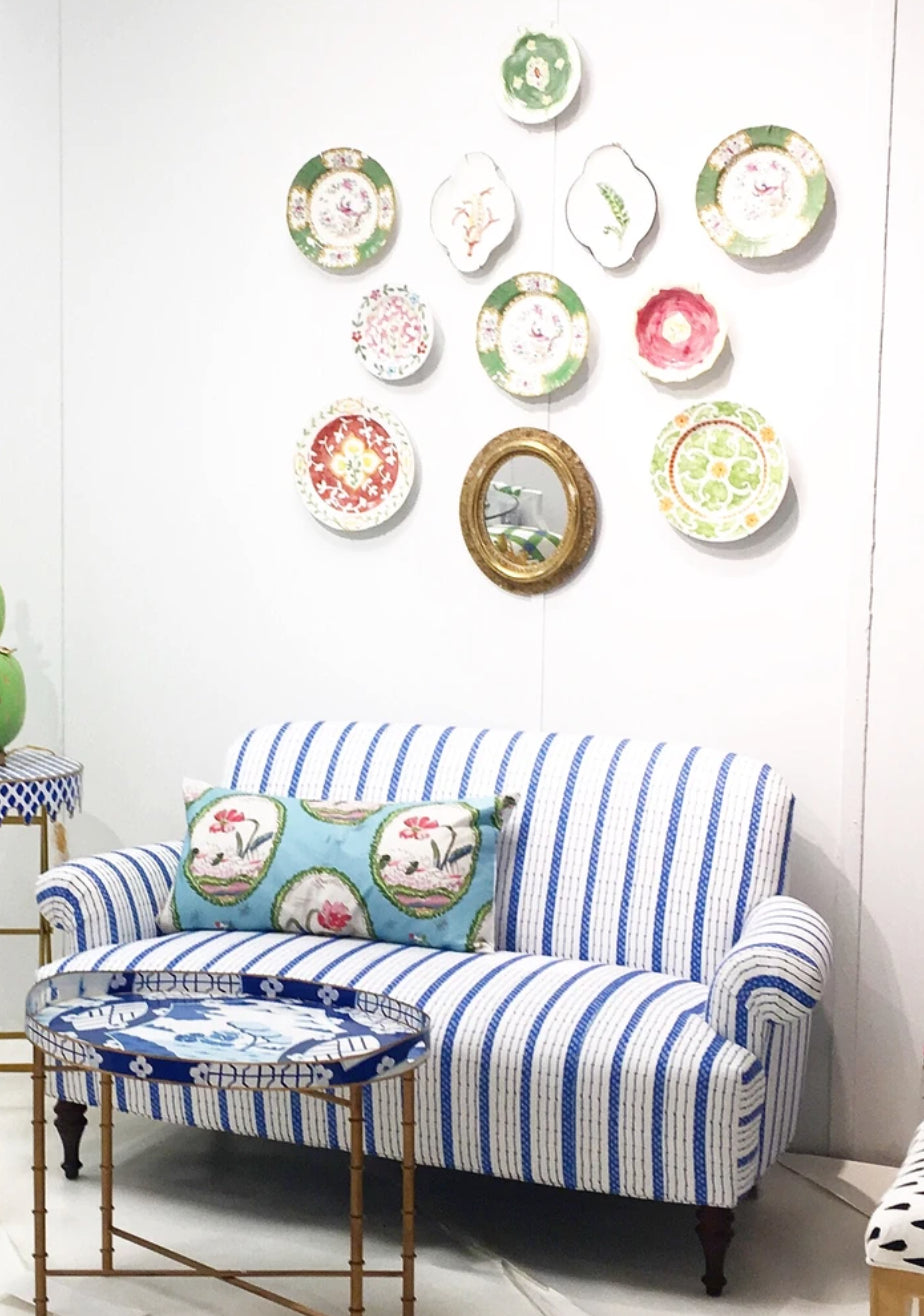 Dana Gibson Josie Love Seat in Blue Ticking