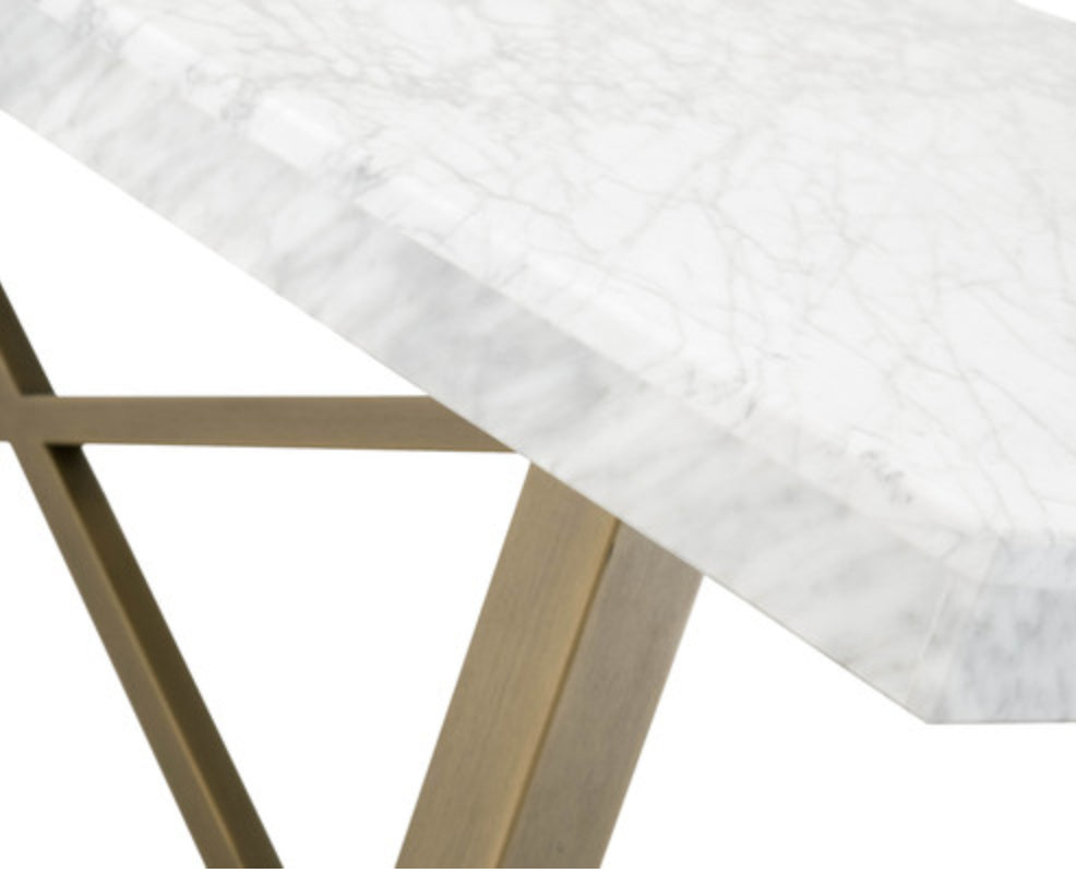 Essentials For Living Carrera Stone Wash & Brushed Gold Dining Table