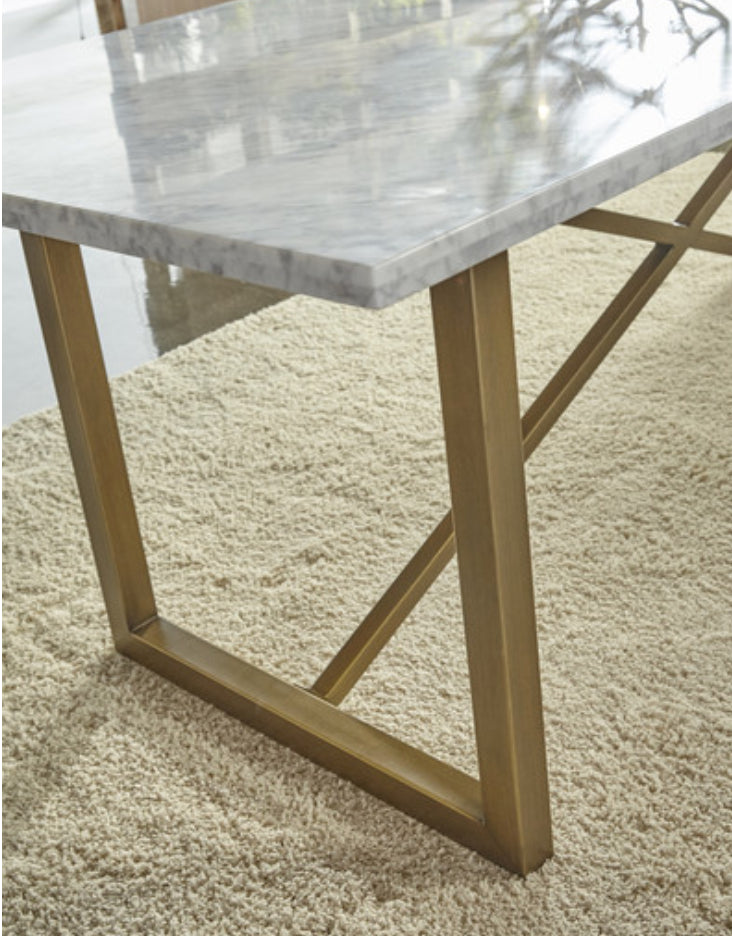 Essentials For Living Carrera Stone Wash & Brushed Gold Dining Table