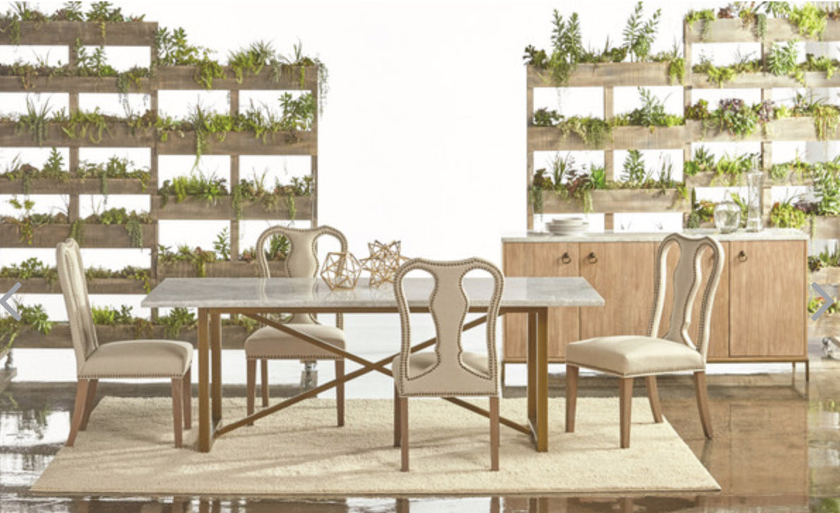 Essentials For Living Carrera Stone Wash & Brushed Gold Dining Table