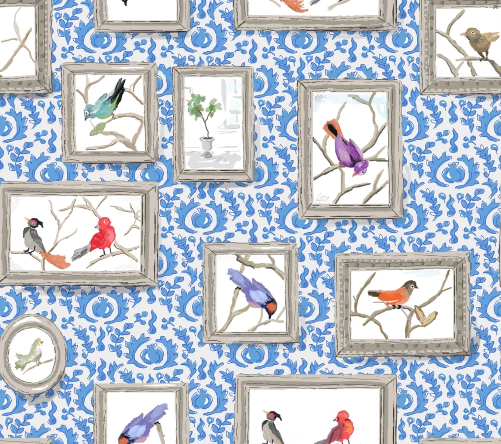 Dana Gibson Grackle in Blue Wallpaper