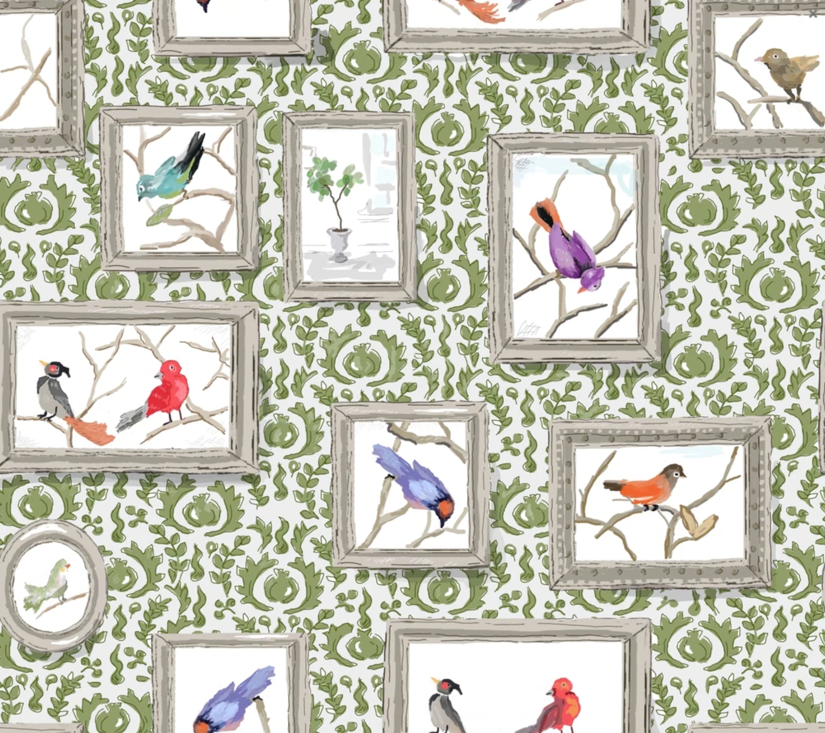 Dana Gibson Grackle in Green Wallpaper