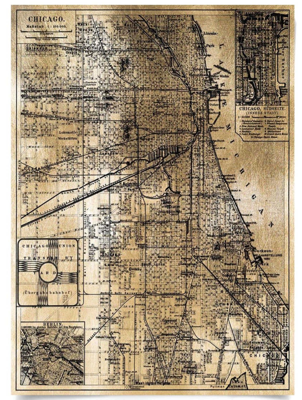 Natural Curiosities Art, Gold City Map of Chicago