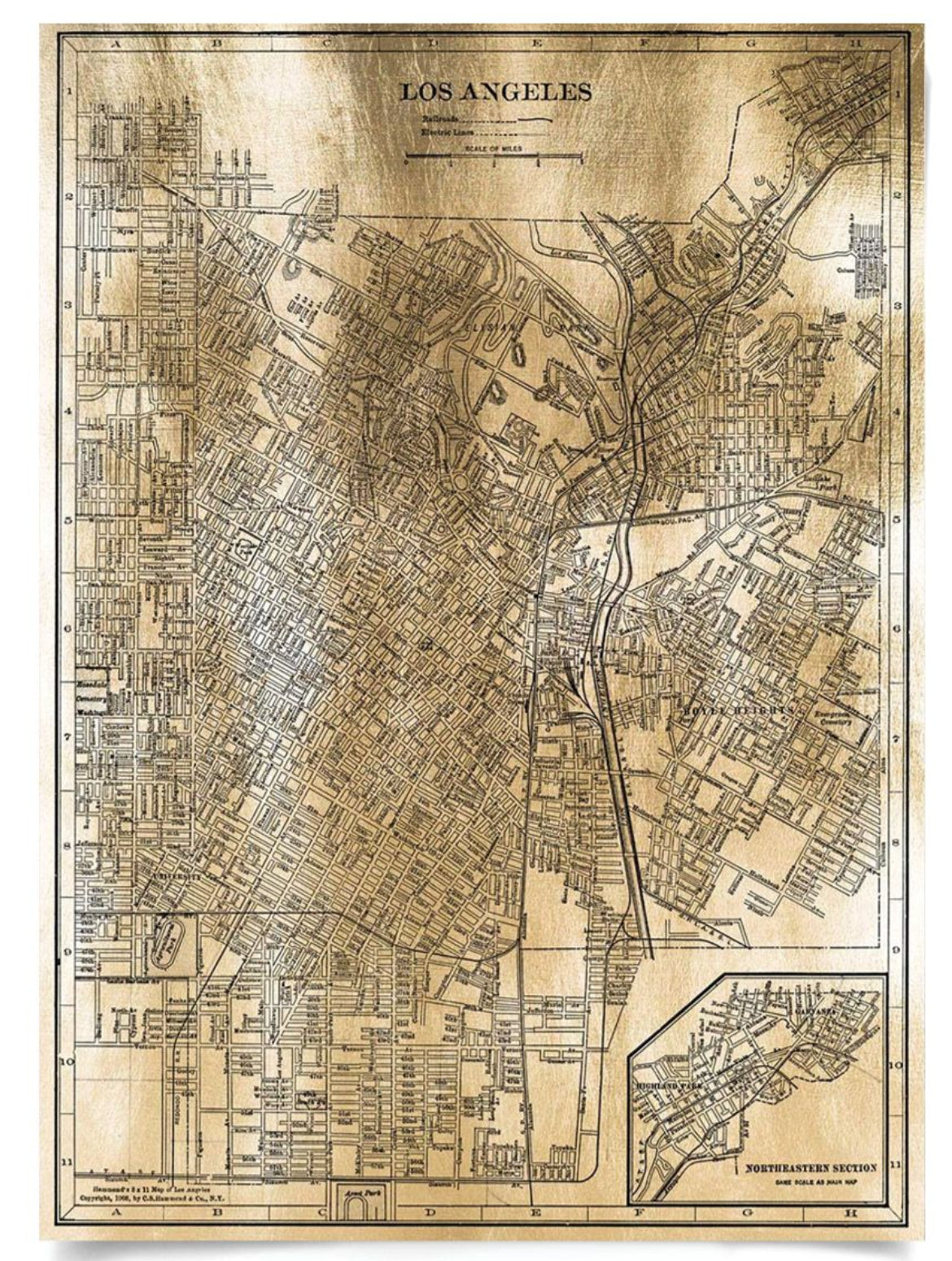 Natural Curiosities Art, Gold City Map of Los Angeles