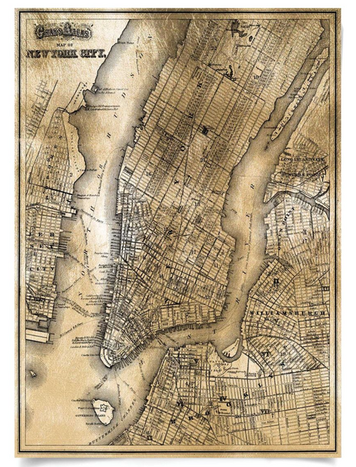 Natural Curiosities Art, Gold City Map of New York