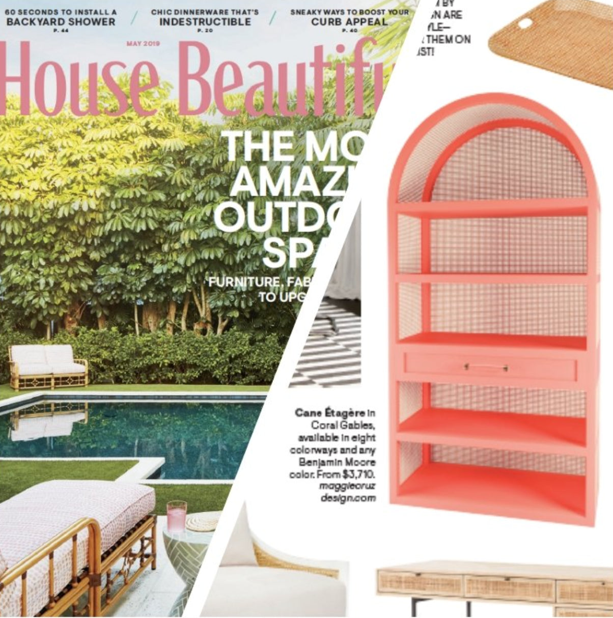 Maggie Cruz Leila Cane Etagere, Coral Dust