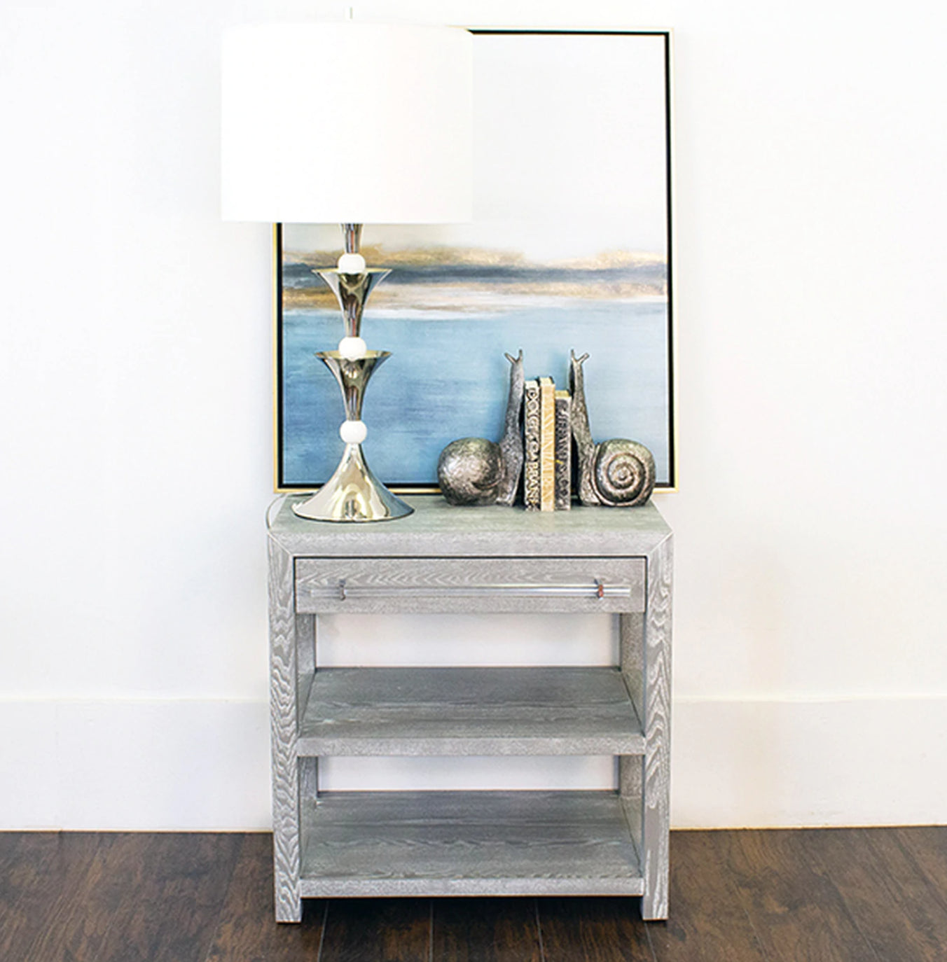 Worlds Away Garbo Nightstand, Cerused Oak