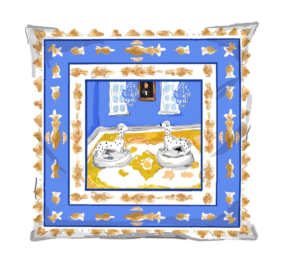 Dana Gibson Dalmation Dog Pillow in Blue, 24"