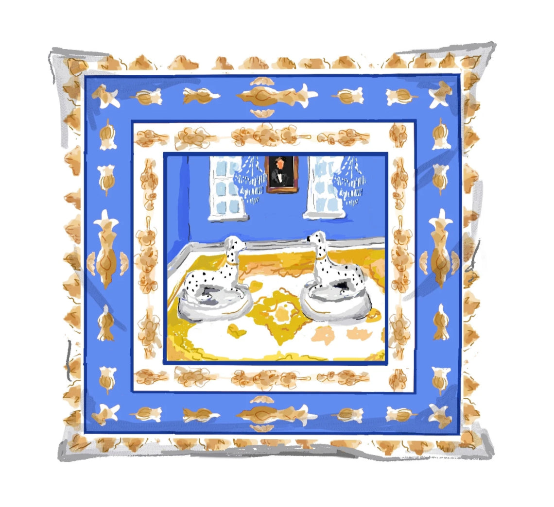 Dana Gibson Dalmation Dog Pillow in Blue, 24"