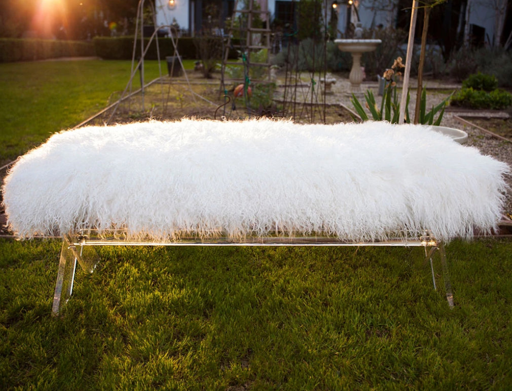 Jamie Dietrich Acrylic Bench in Tibetan Fur