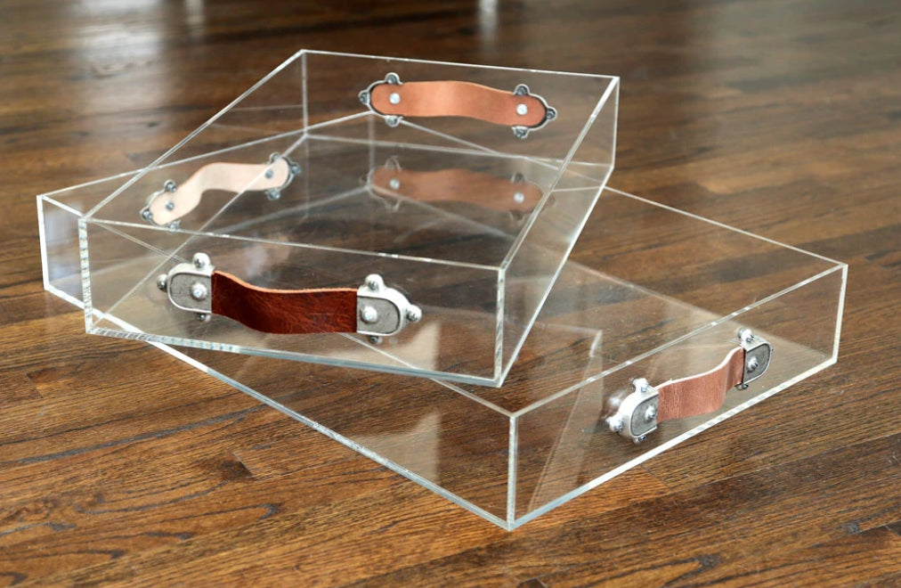 Acrylic Serving Tray with Leather Handles by Jamie Dietrich
